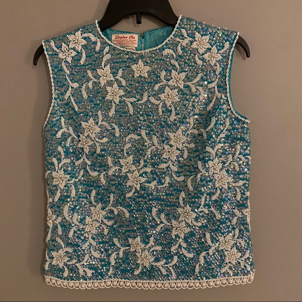 Vintage Blue Bead Stephen Chu Blouse